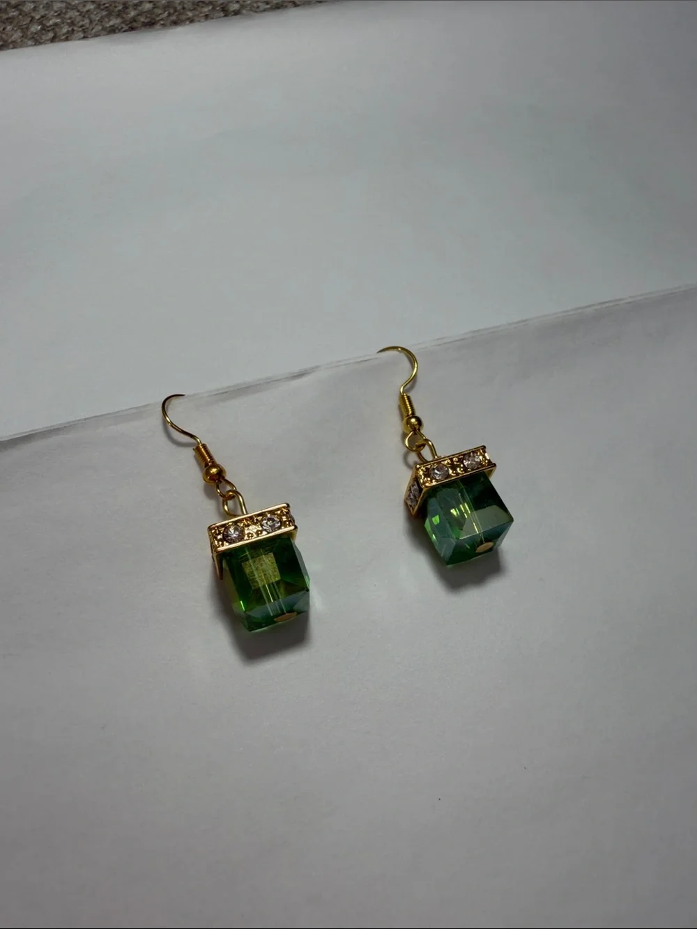Gold-Tone Green Crystal Drop Earrings